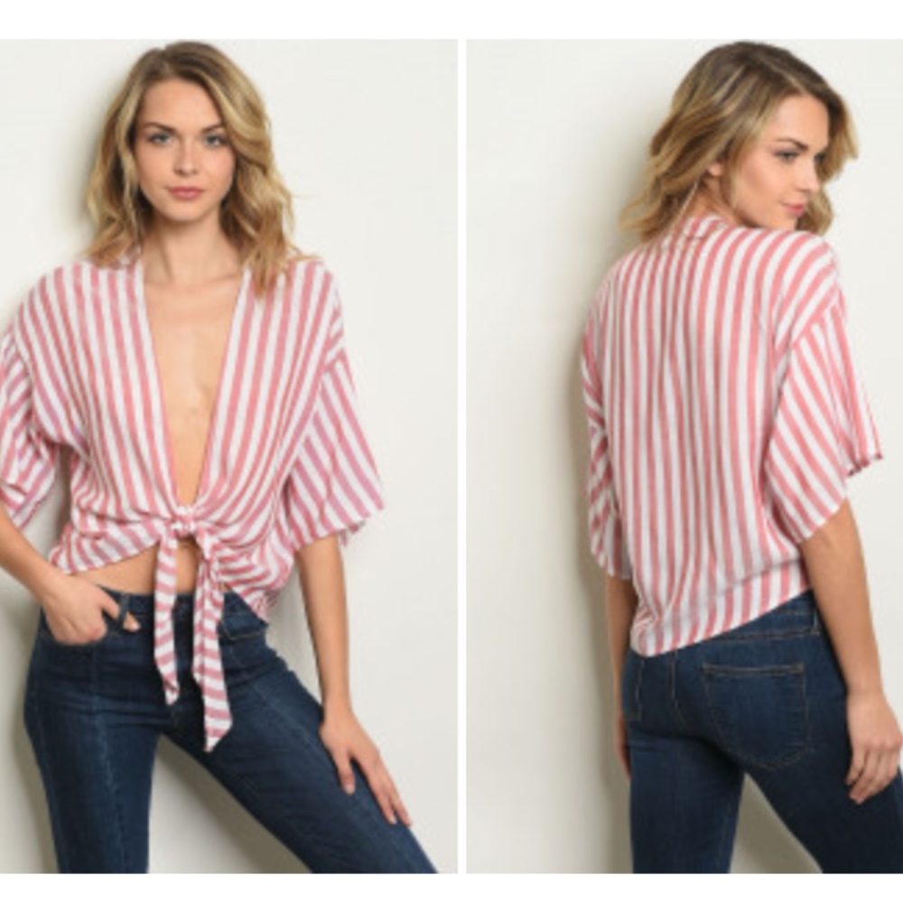 🆕 Rose and White Stripes Crop Top - Picture 3 of 3
